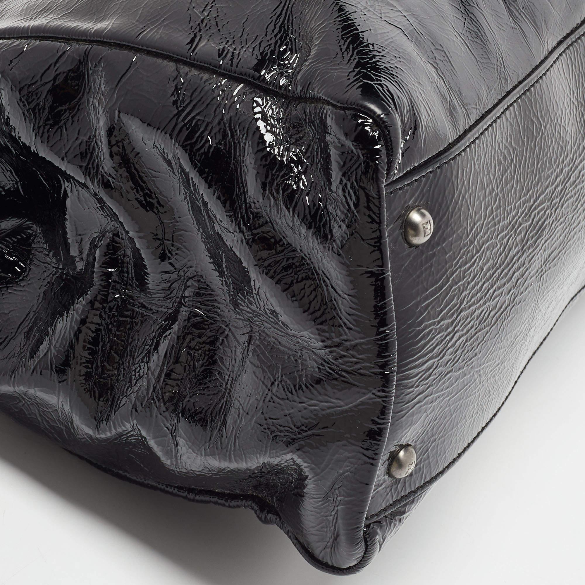 Fendi Black Patent Leather Large Peekaboo Top Handle Bag 3