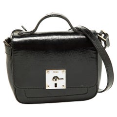 Fendi Black Patent Leather Mini Borsa Top Handle Bag