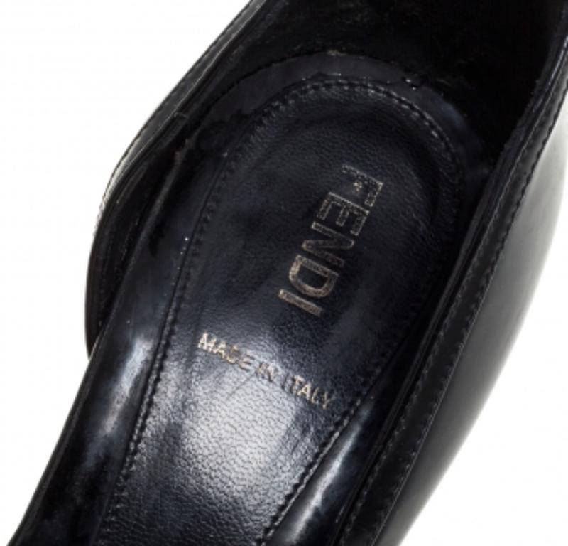 Fendi Black Patent Leather Peep Toe Bow Pumps Size 39 For Sale 2