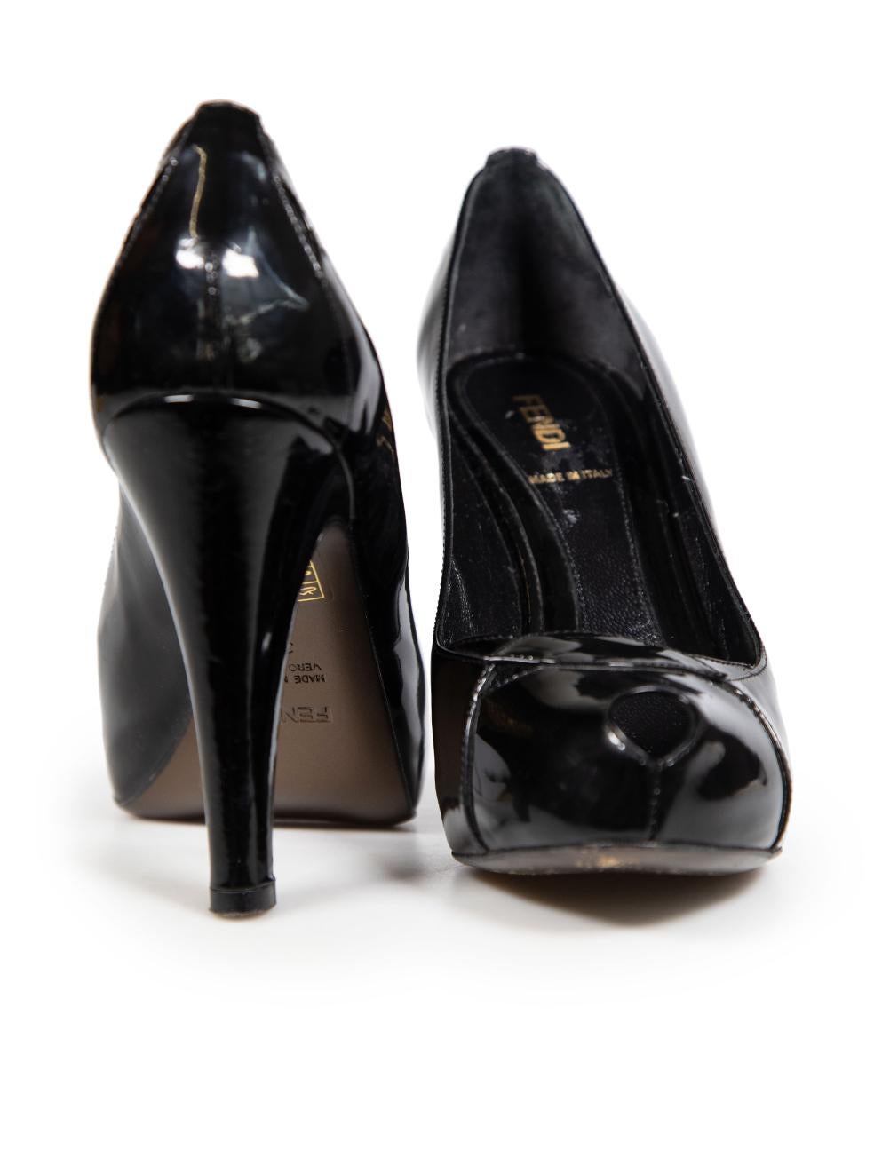 Fendi Black Patent Leather Peep Toe Heels Size IT 38 In Excellent Condition In London, GB