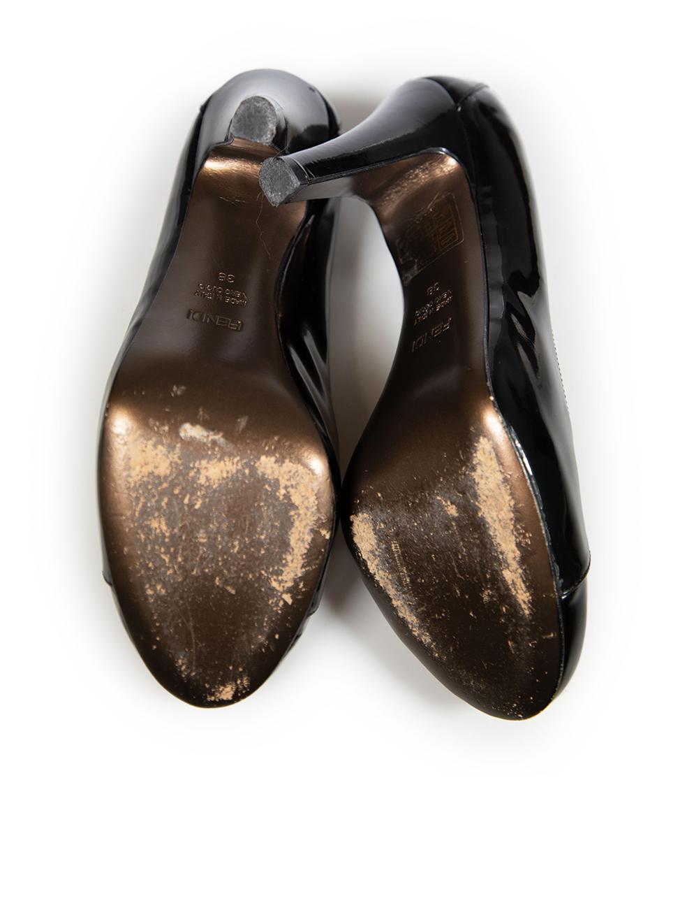 Women's Fendi Black Patent Leather Peep Toe Heels Size IT 38