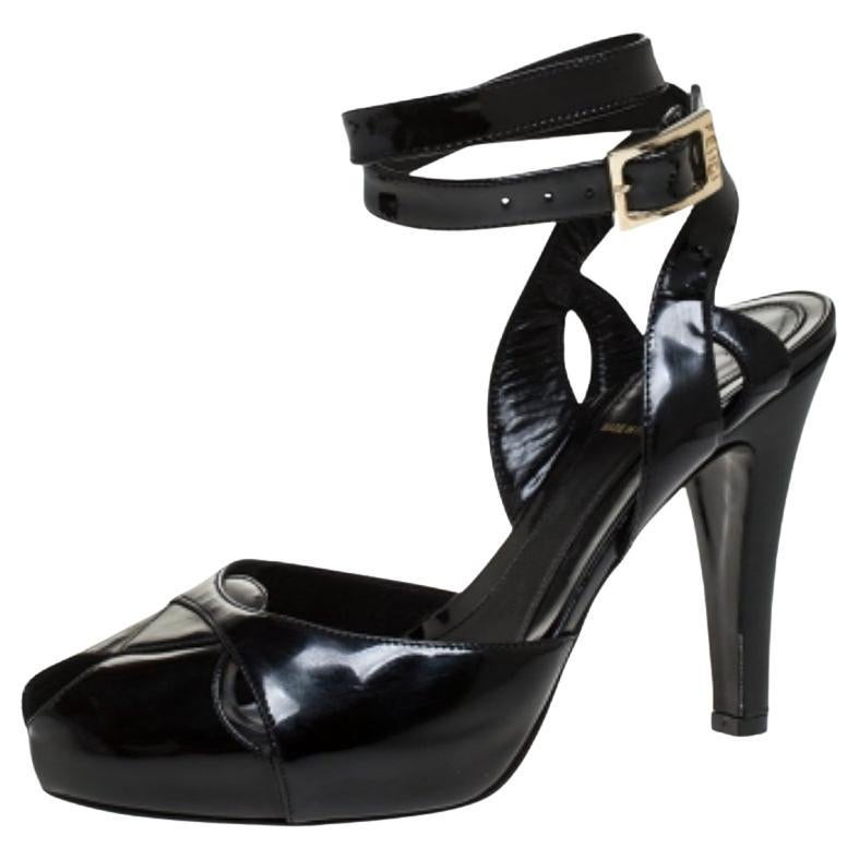 Fendi - Sandales à plateforme en cuir verni noir - Taille 39