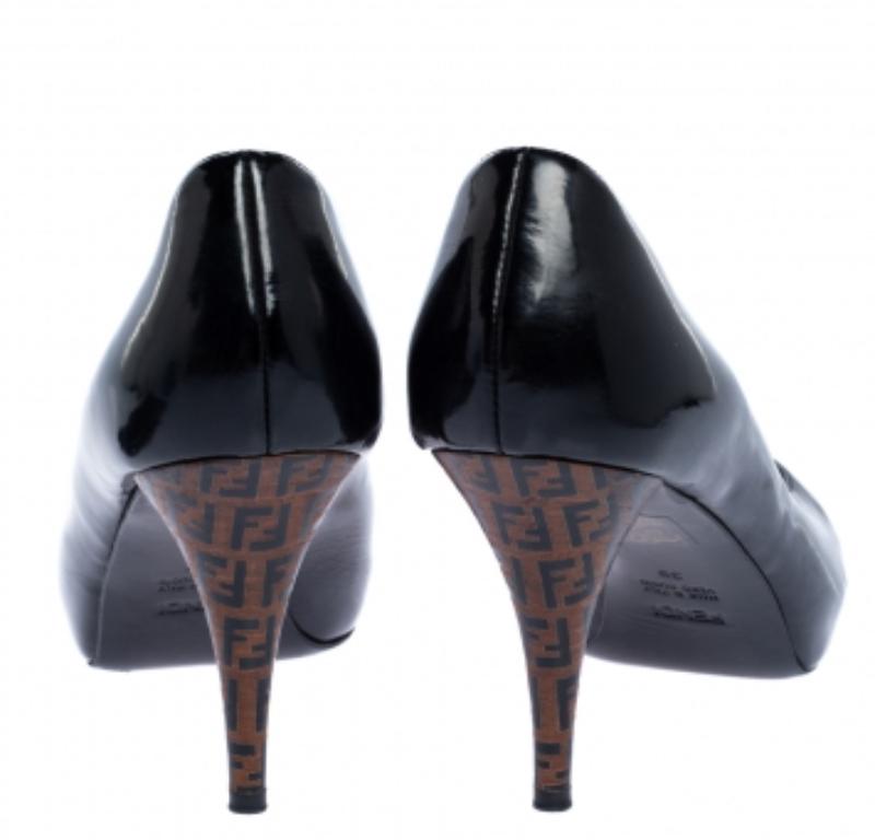 Fendi Black Patent Leather Peep Toe Platform Pumps Size 39 In Good Condition For Sale In Dubai, Al Qouz 2