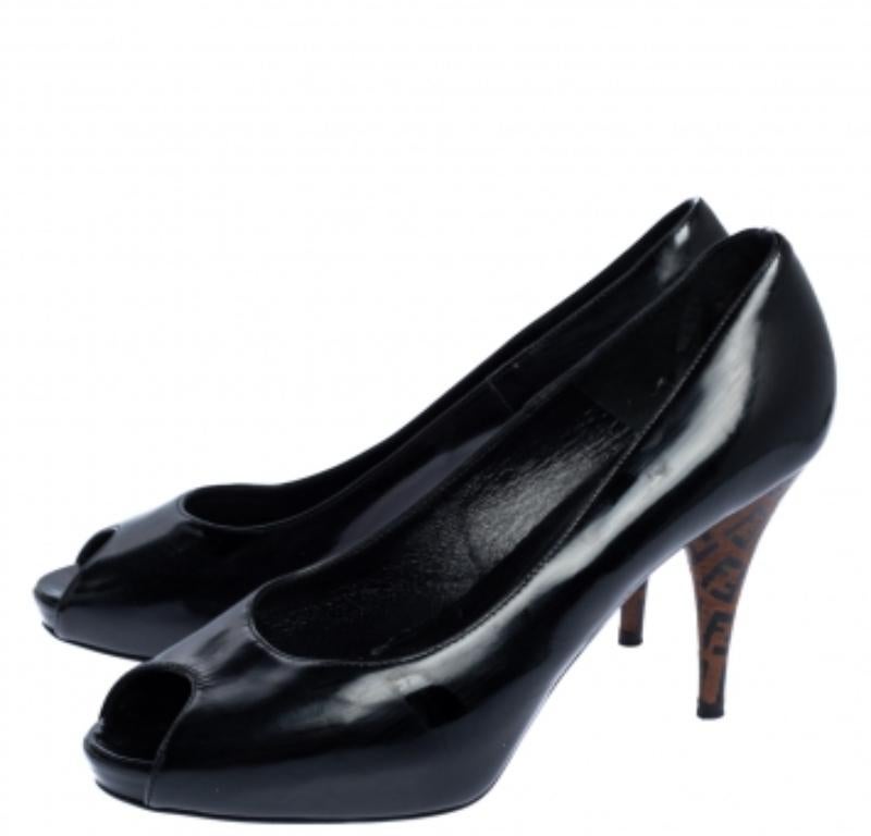 Fendi Black Patent Leather Peep Toe Platform Pumps Size 39 For Sale 3