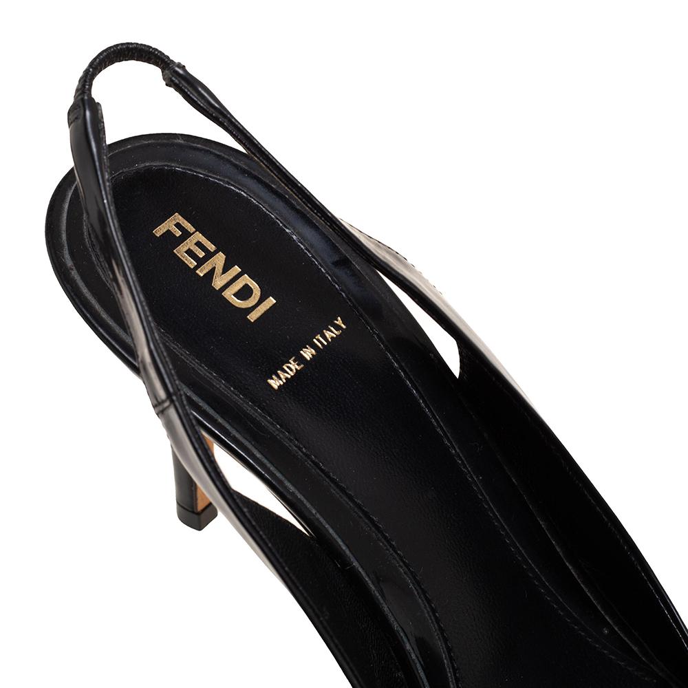 Fendi Black Patent Leather Peep Toe Slingback Sandals Size 41 1