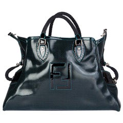 FENDI black patent leather PERFORATE DU JOUR LARGE Shoulder Bag