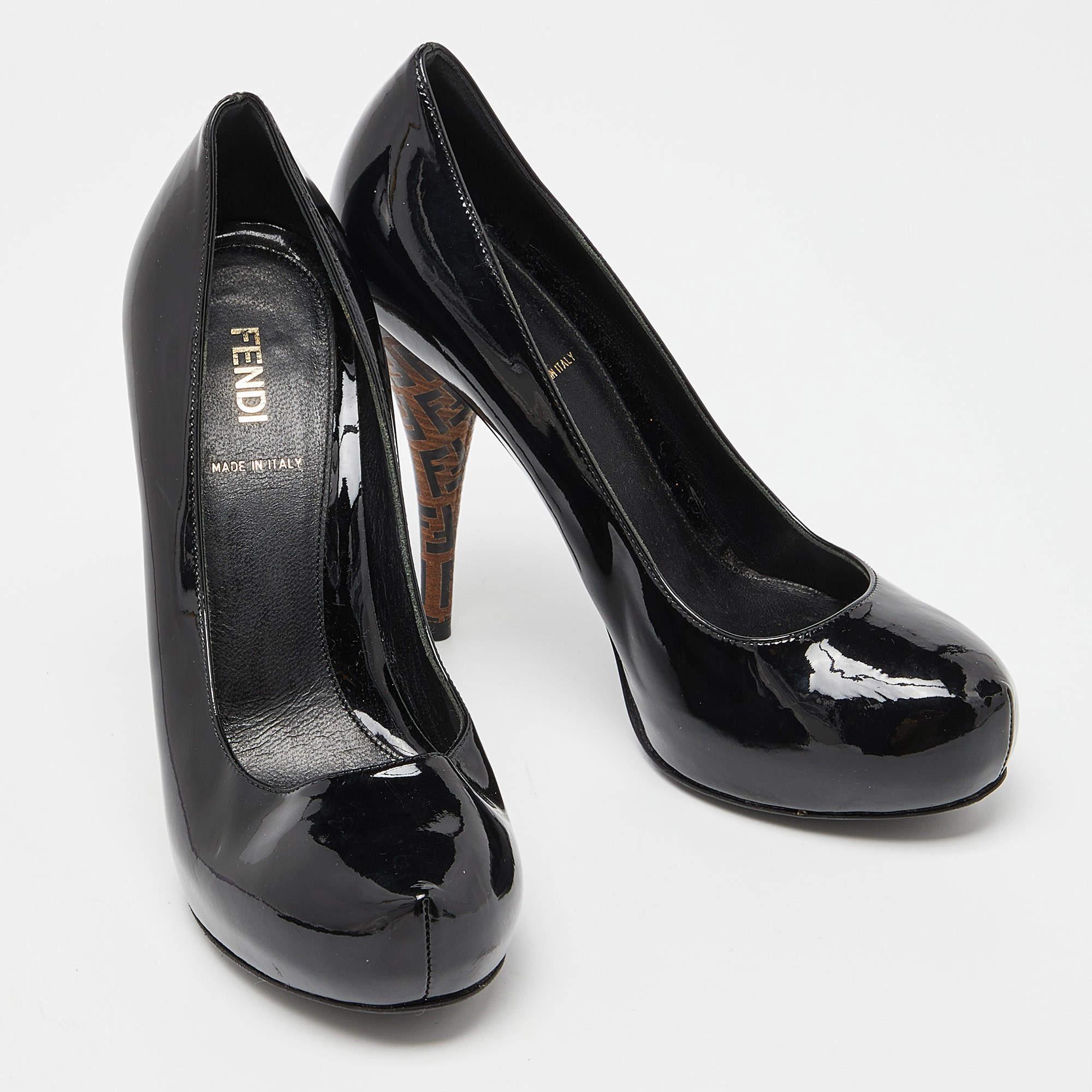 Women's Fendi Black Patent Leather Platform FF Superstar Pump Size 37 For Sale