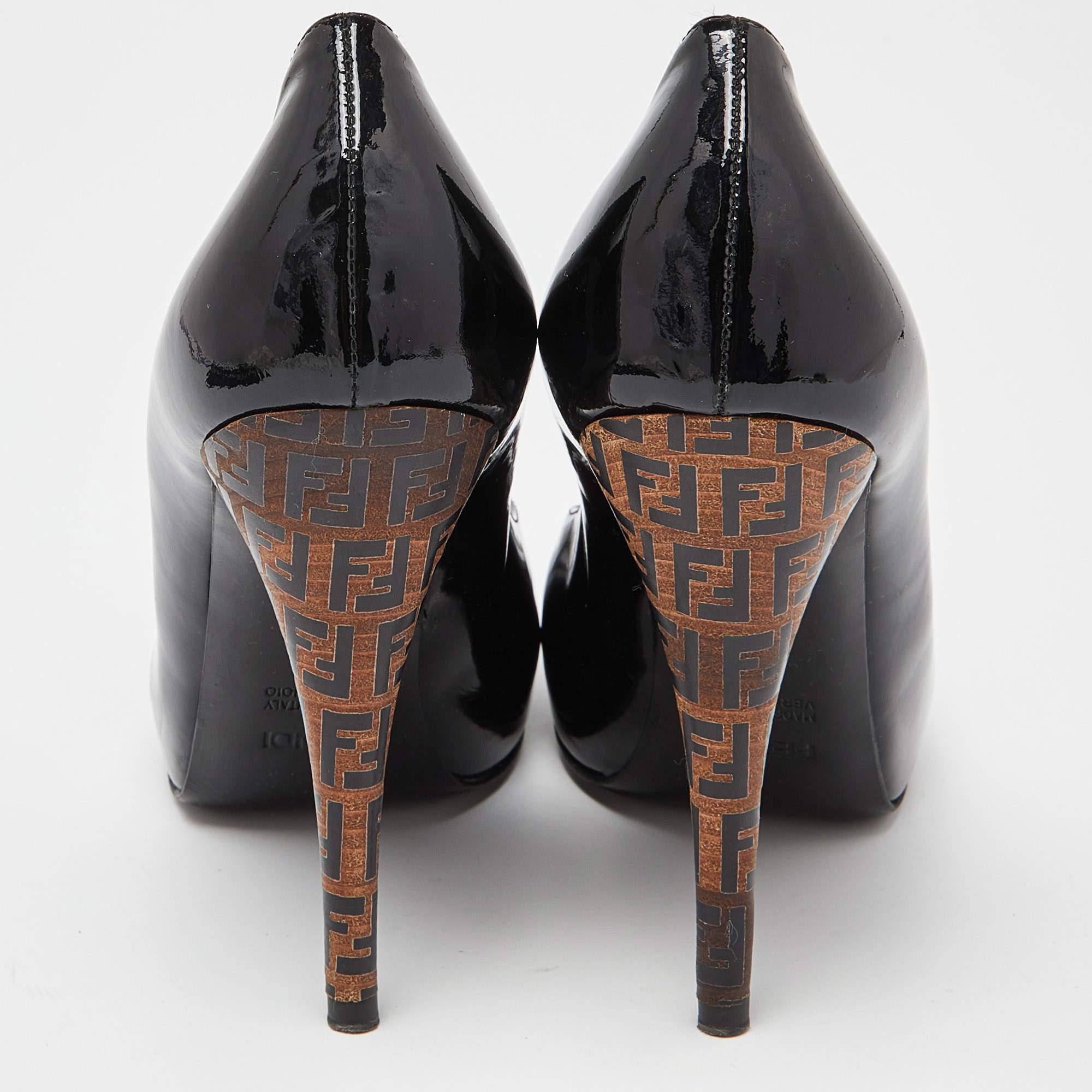 Fendi Black Patent Leather Platform FF Superstar Pump Size 37 For Sale 1