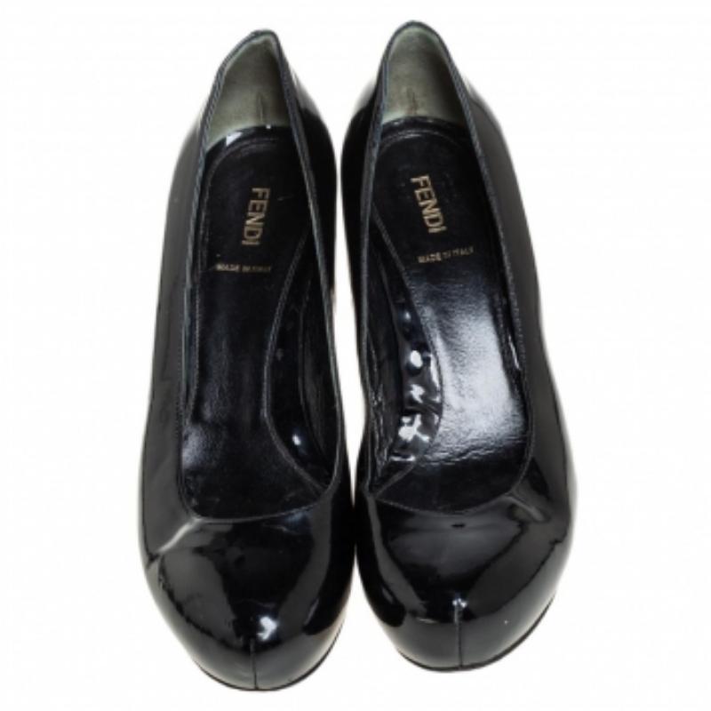Fendi Black Patent Leather  Platform  FF Superstar Pumps Size 39 For Sale 1