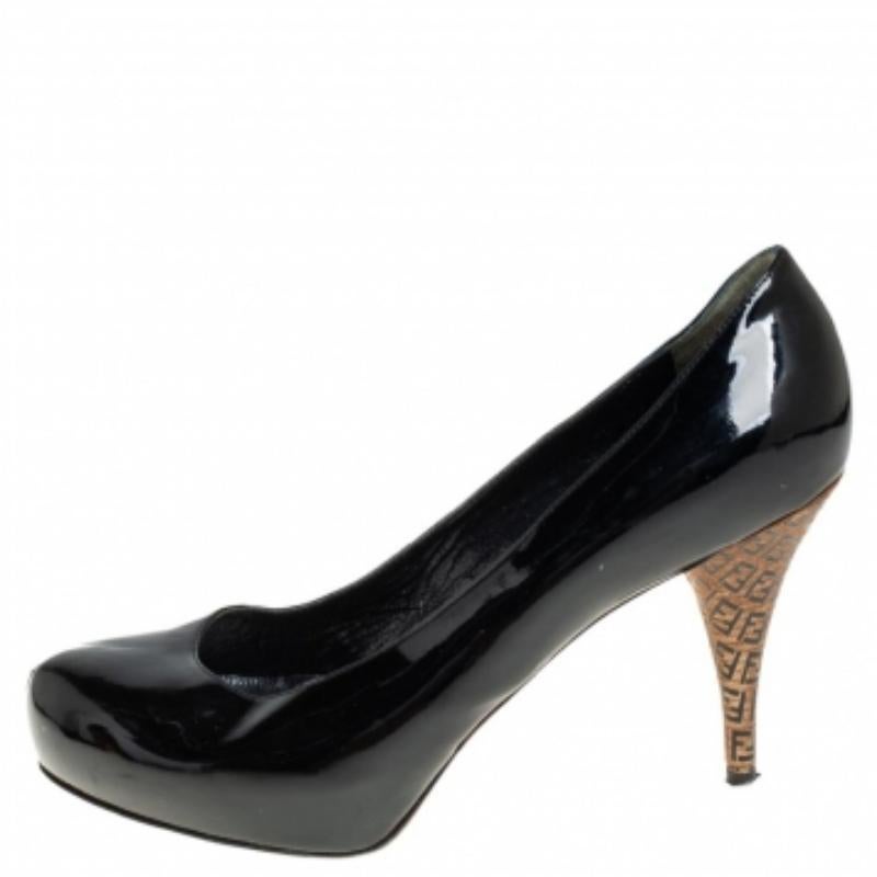 Fendi Black Patent Leather  Platform  FF Superstar Pumps Size 39 For Sale 2