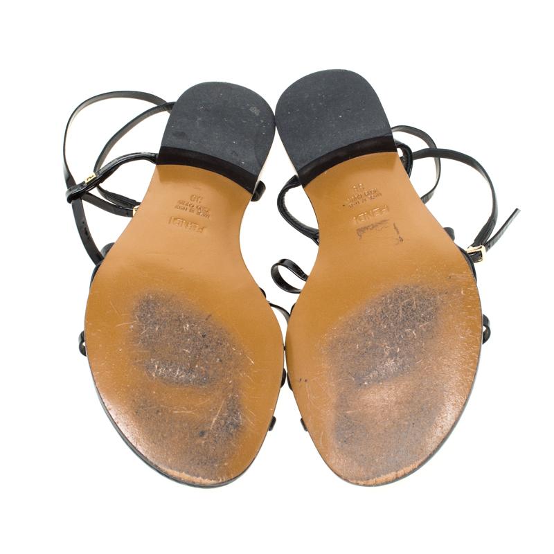 Fendi Black Patent Leather Strapped Flat Sandals Size 38 1