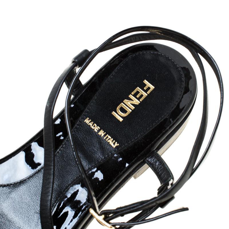 Fendi Black Patent Leather Strapped Flat Sandals Size 38 2