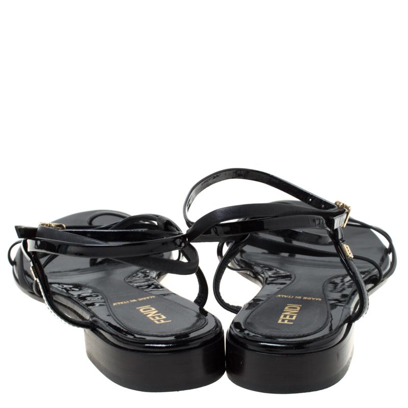 Fendi Black Patent Leather Strapped Flat Sandals Size 38 3