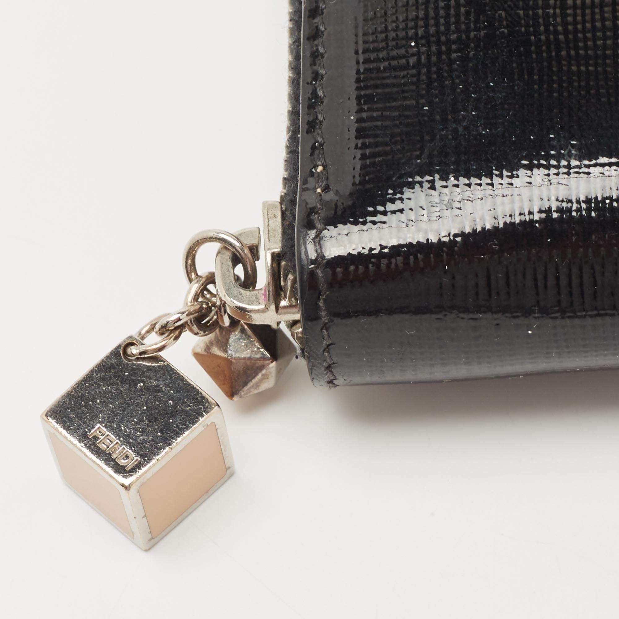 Fendi Black Patent Leather Zip Around Wallet For Sale 5