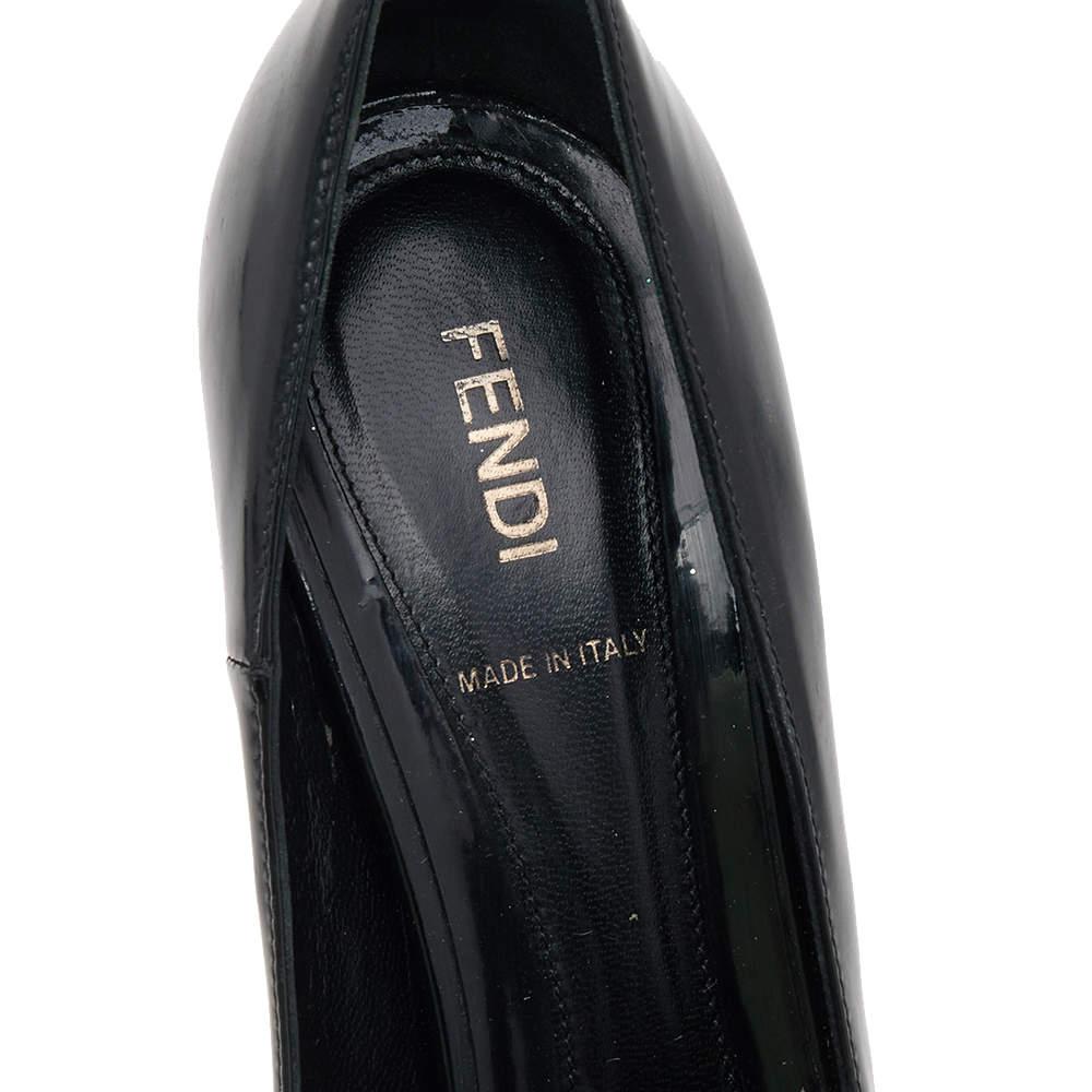 Fendi Black Patent Leather Zucchino Heel Peep Toe Platform Pumps Size 39 3