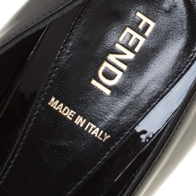 Fendi Black Patent Leather Zucchino Heel Peep Toe Pumps Size 39 2
