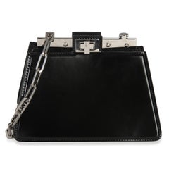 Fendi Black Patent Petite Peekaboo Cut Chain Shoulder Bag