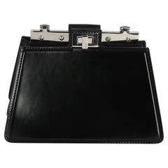 Fendi Black Patent Petite Peekaboo Cut Chain Shoulder Bag