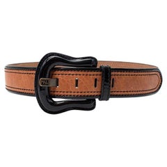 Fendi Black Patent & Tan Leather Belt 80