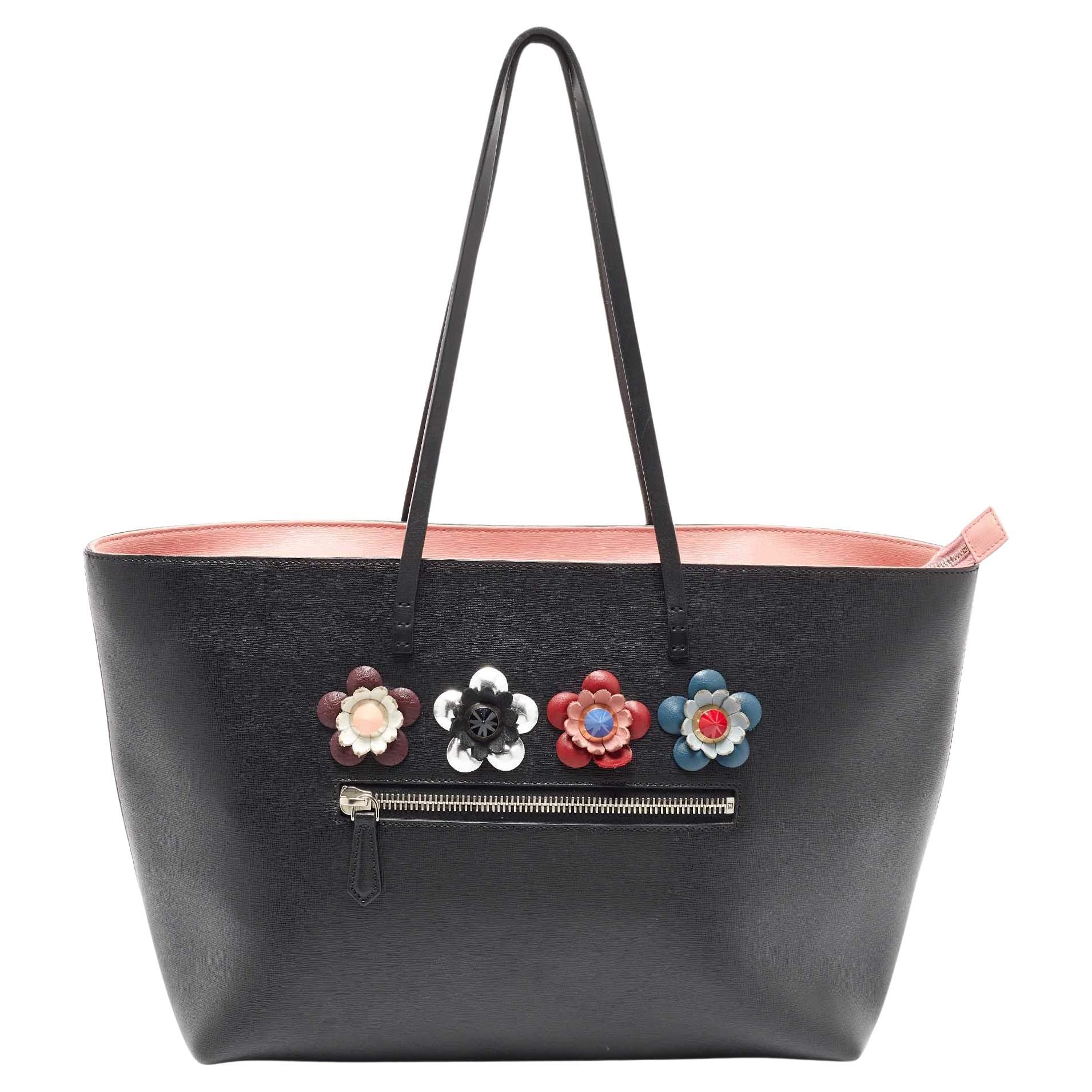 Fendi Black/Peach Leather Monster Roll Tote For Sale