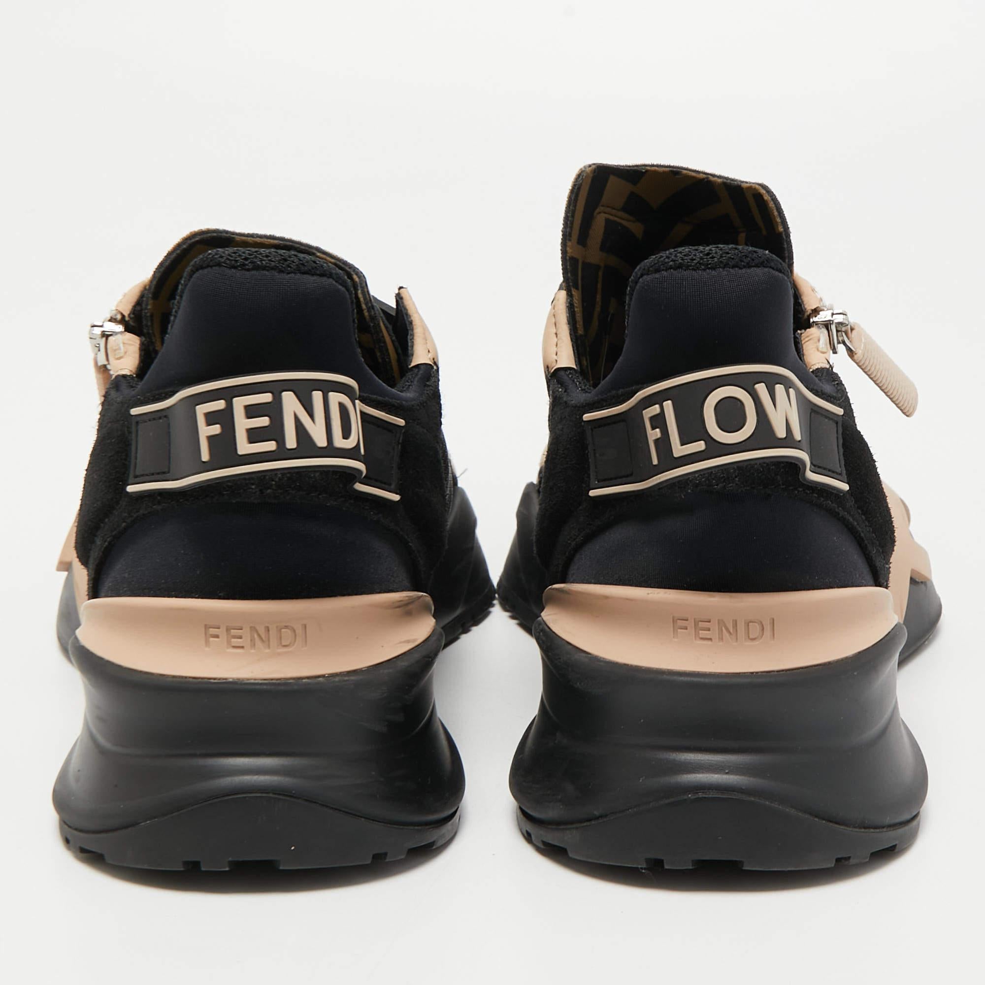 Fendi Black/Peach Suede and Nylon Flow Low Top Sneakers Size 39 1