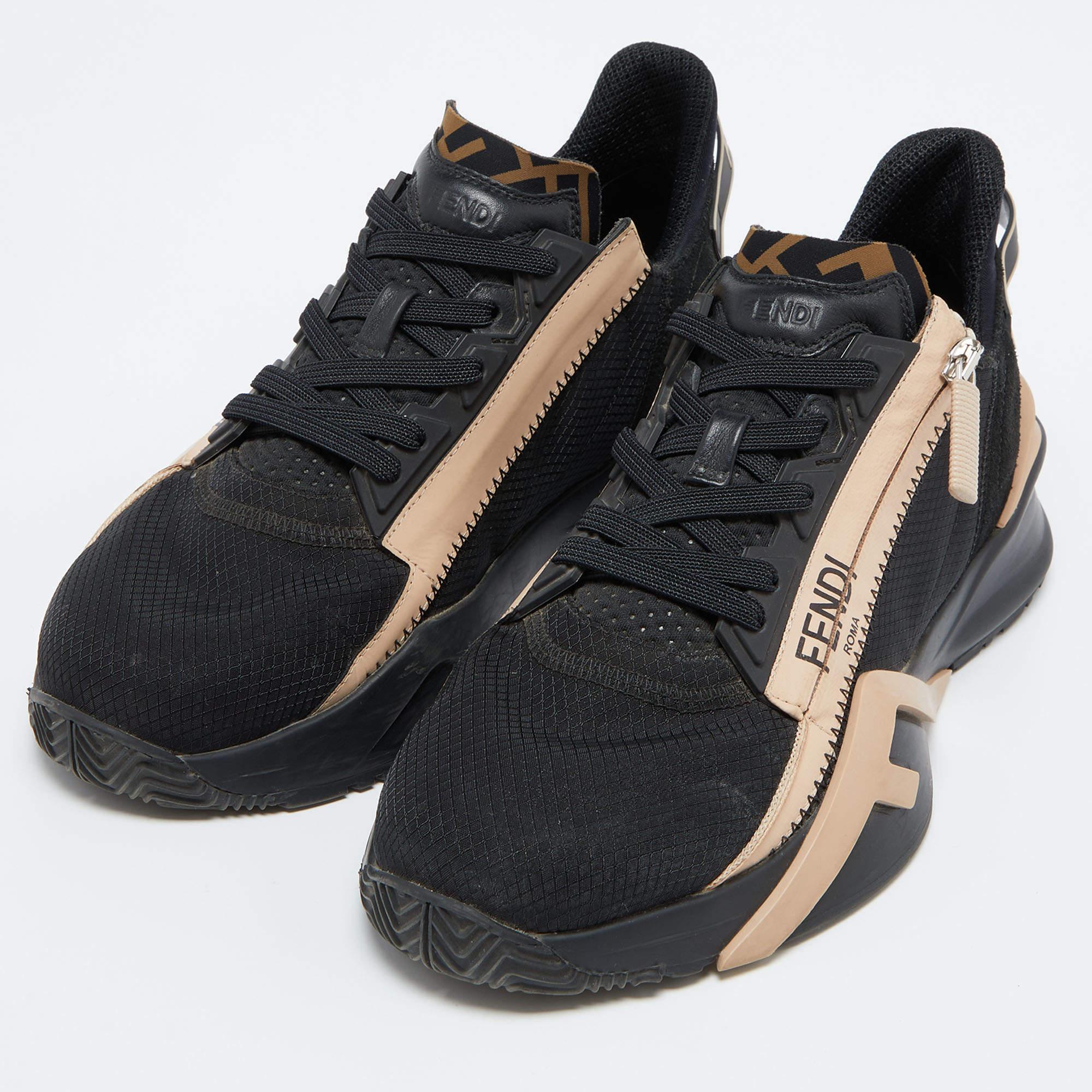Fendi Black/Peach Suede and Nylon Flow Sneakers Size 39 1