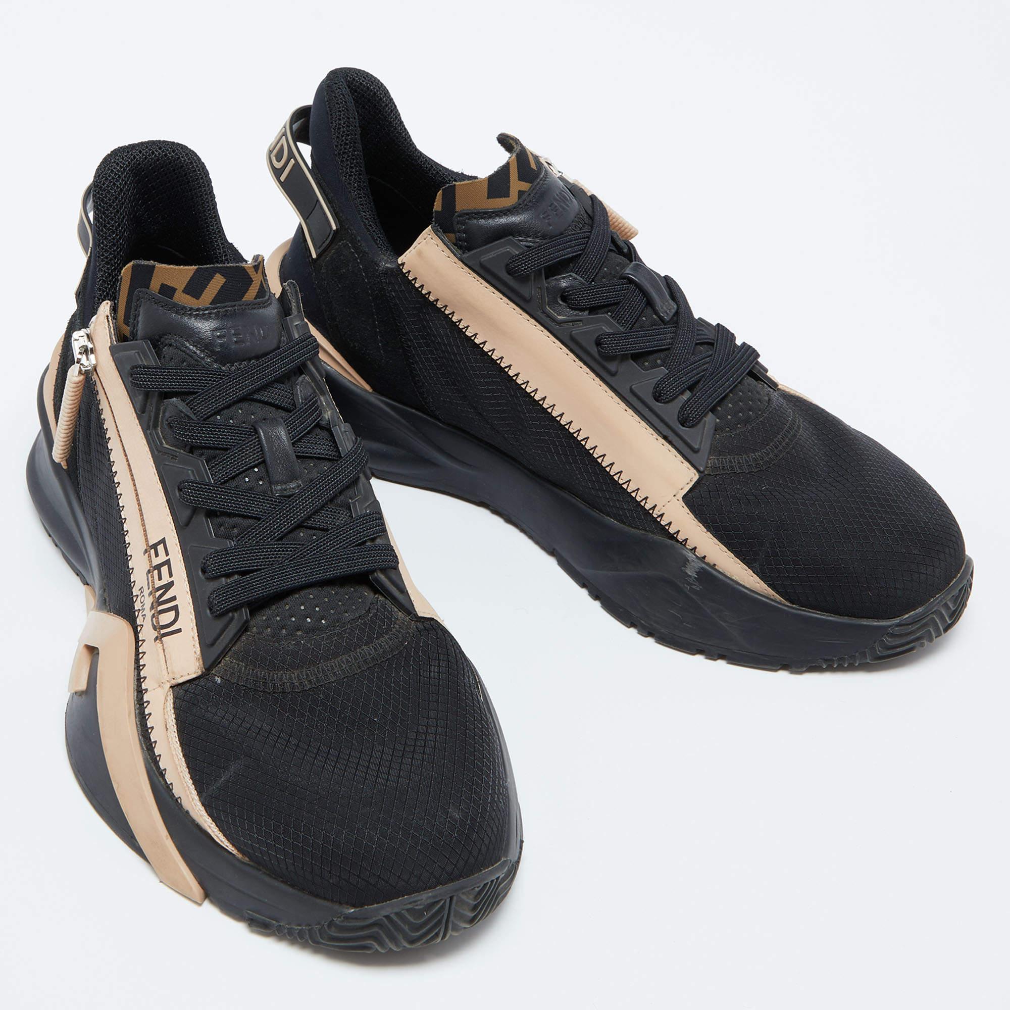 Fendi Black/Peach Suede and Nylon Flow Sneakers Size 39 2