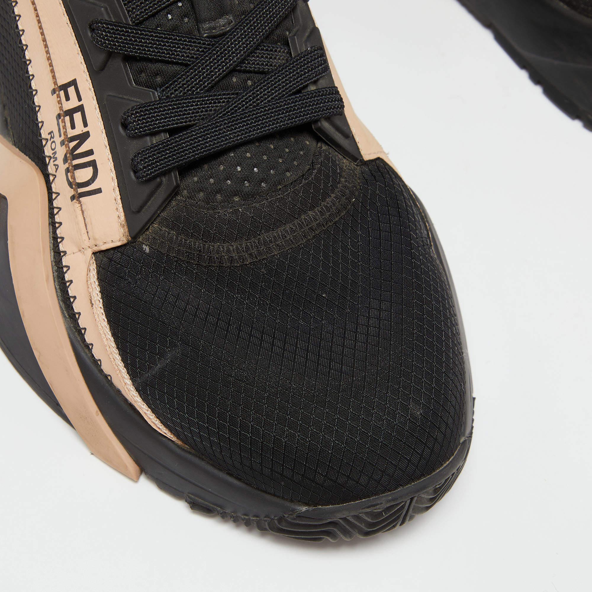 Fendi Black/Peach Suede and Nylon Flow Sneakers Size 39 4