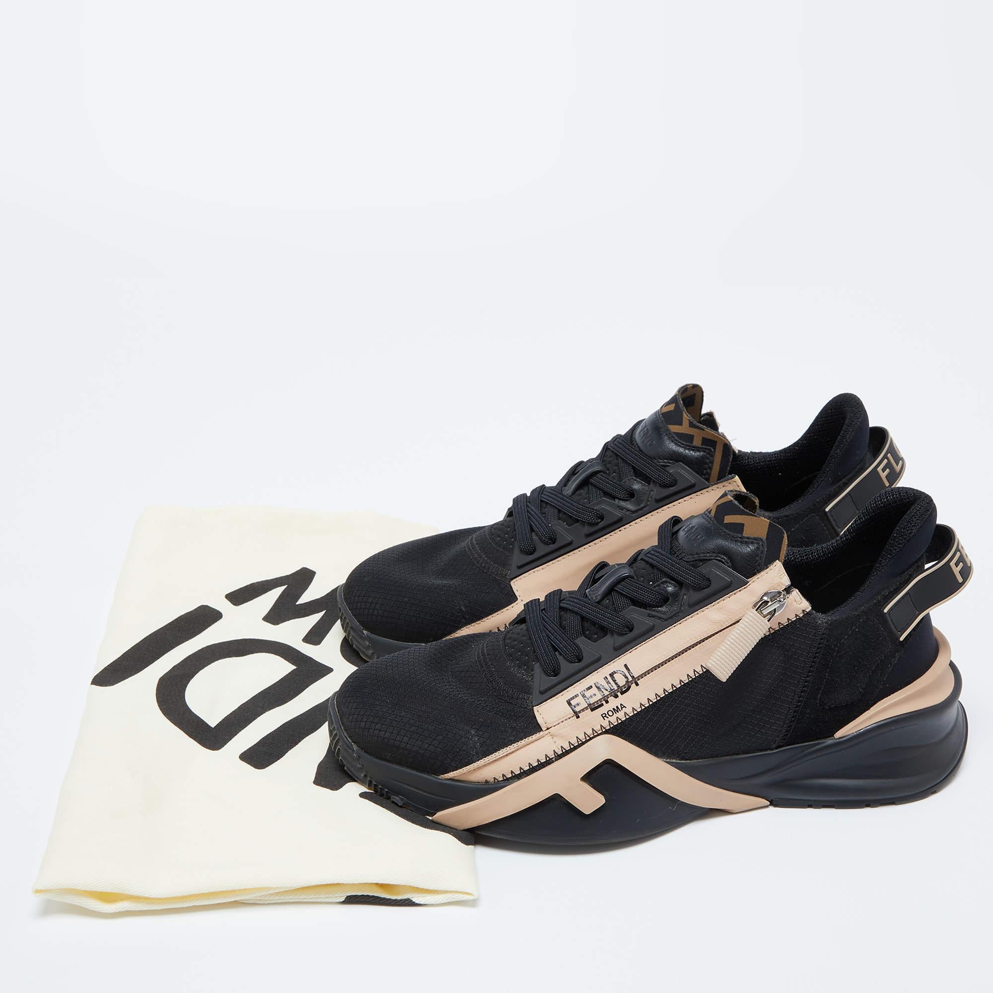 Fendi Black/Peach Suede and Nylon Flow Sneakers Size 39 5