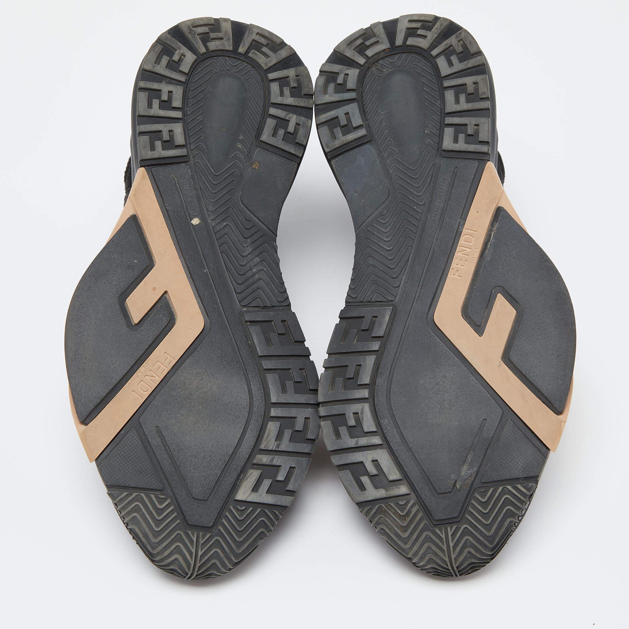 Fendi Black/Peach Suede and Nylon Flow Sneakers Size 39 6