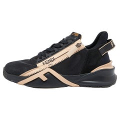 Fendi Black/Peach Suede and Nylon Flow Sneakers Size 39