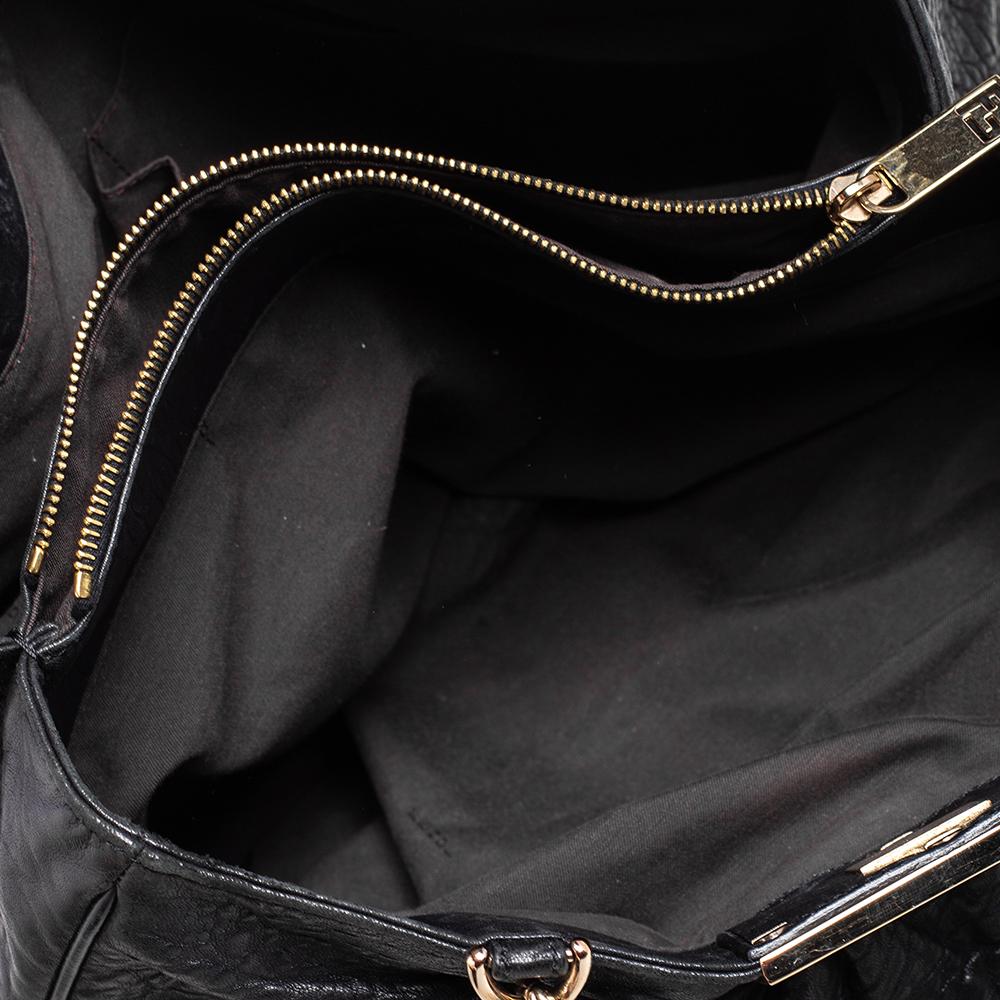 Fendi Black Pebbled Leather Large Mia Shoulder Bag 6