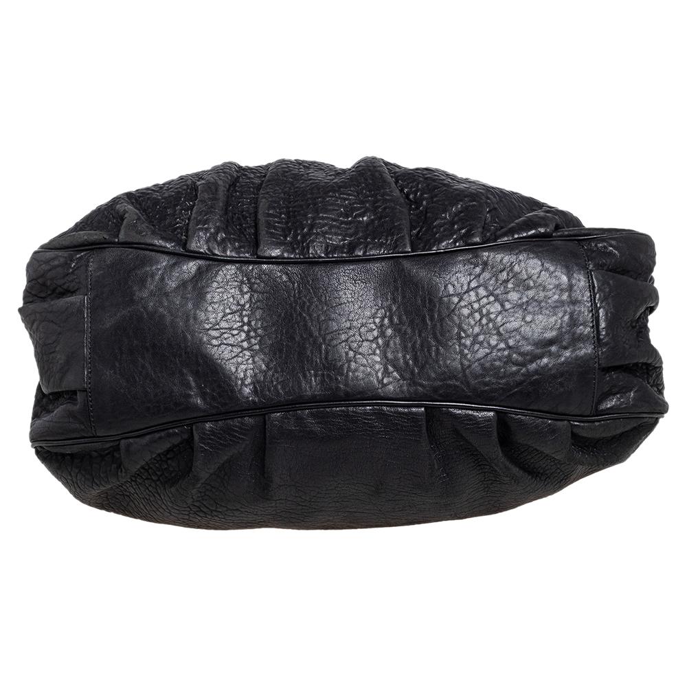 Fendi Black Pebbled Leather Large Mia Shoulder Bag 2