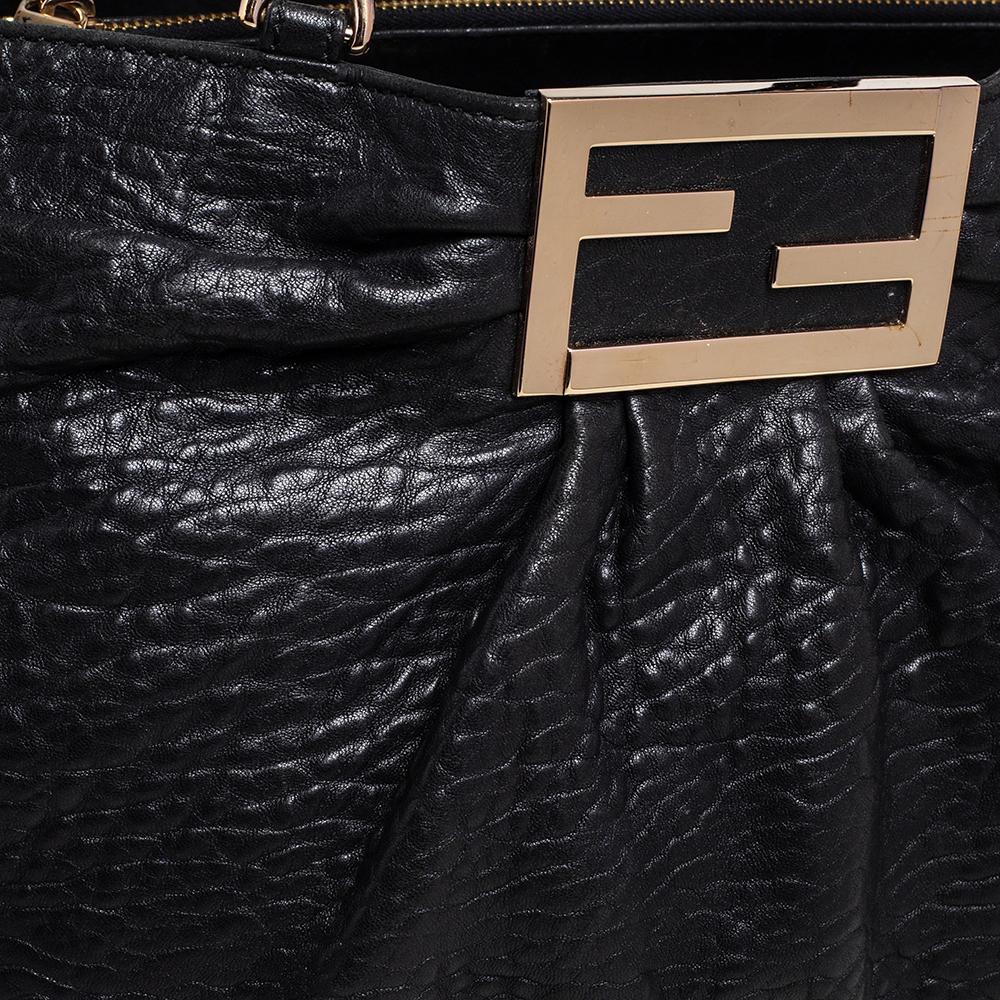 Fendi Black Pebbled Leather Large Mia Shoulder Bag 5