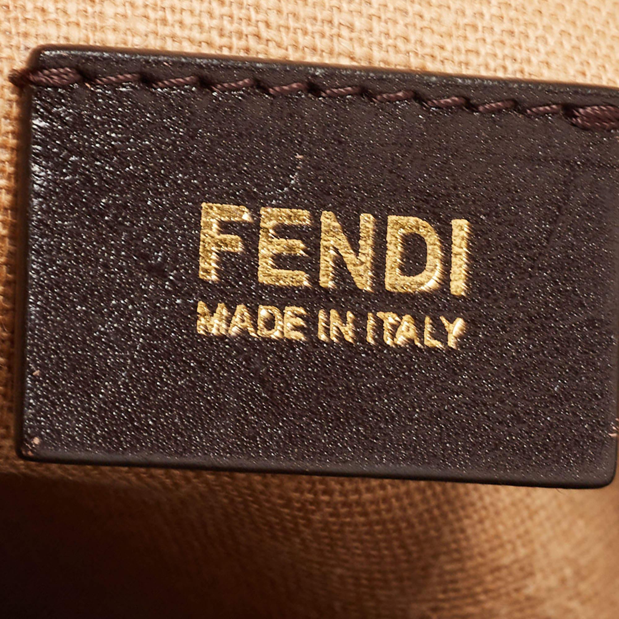 Fendi Black Pequin Stripe Embossed Leather Large Claudia Shoulder Bag 6