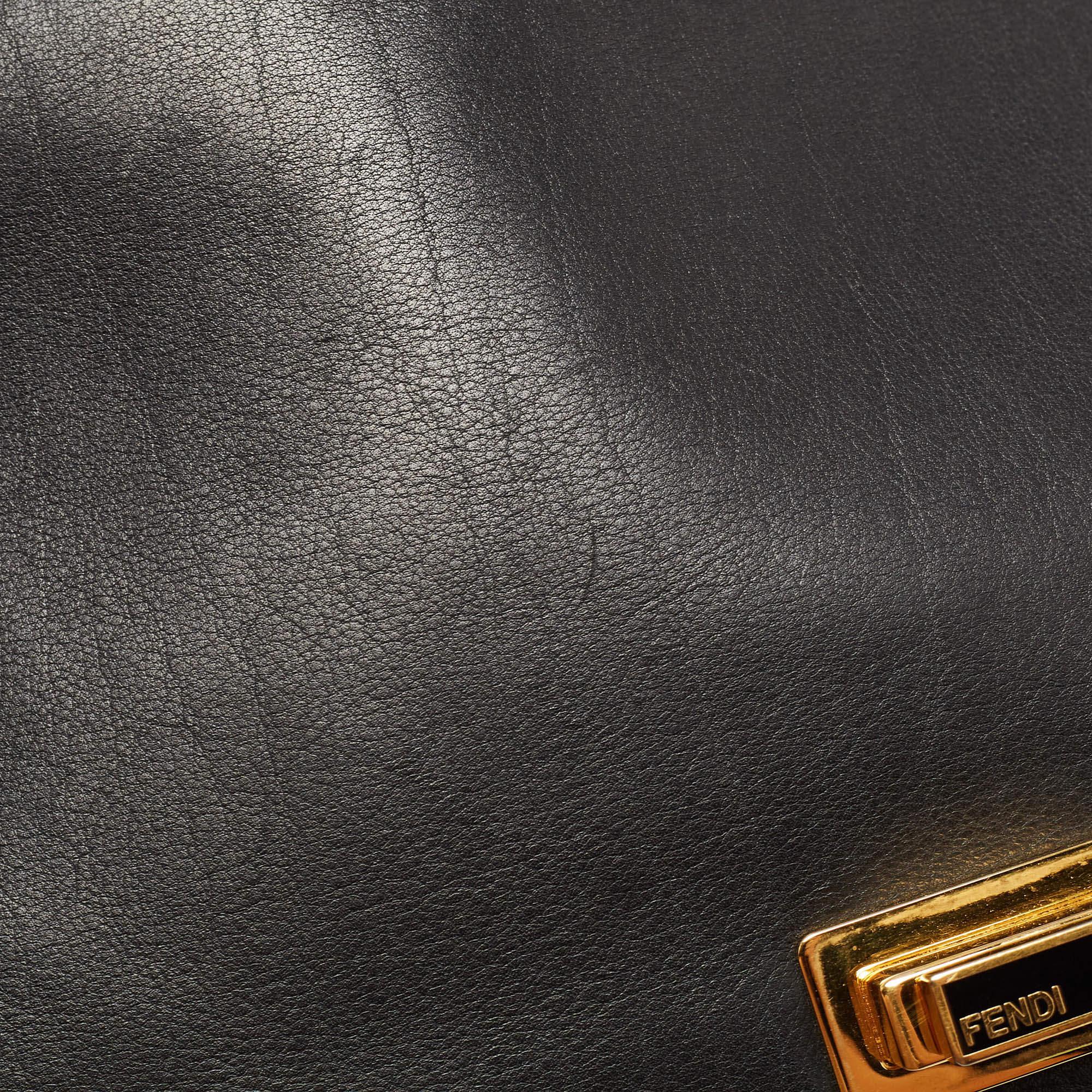 Fendi Black Pequin Stripe Embossed Leather Large Claudia Shoulder Bag 10