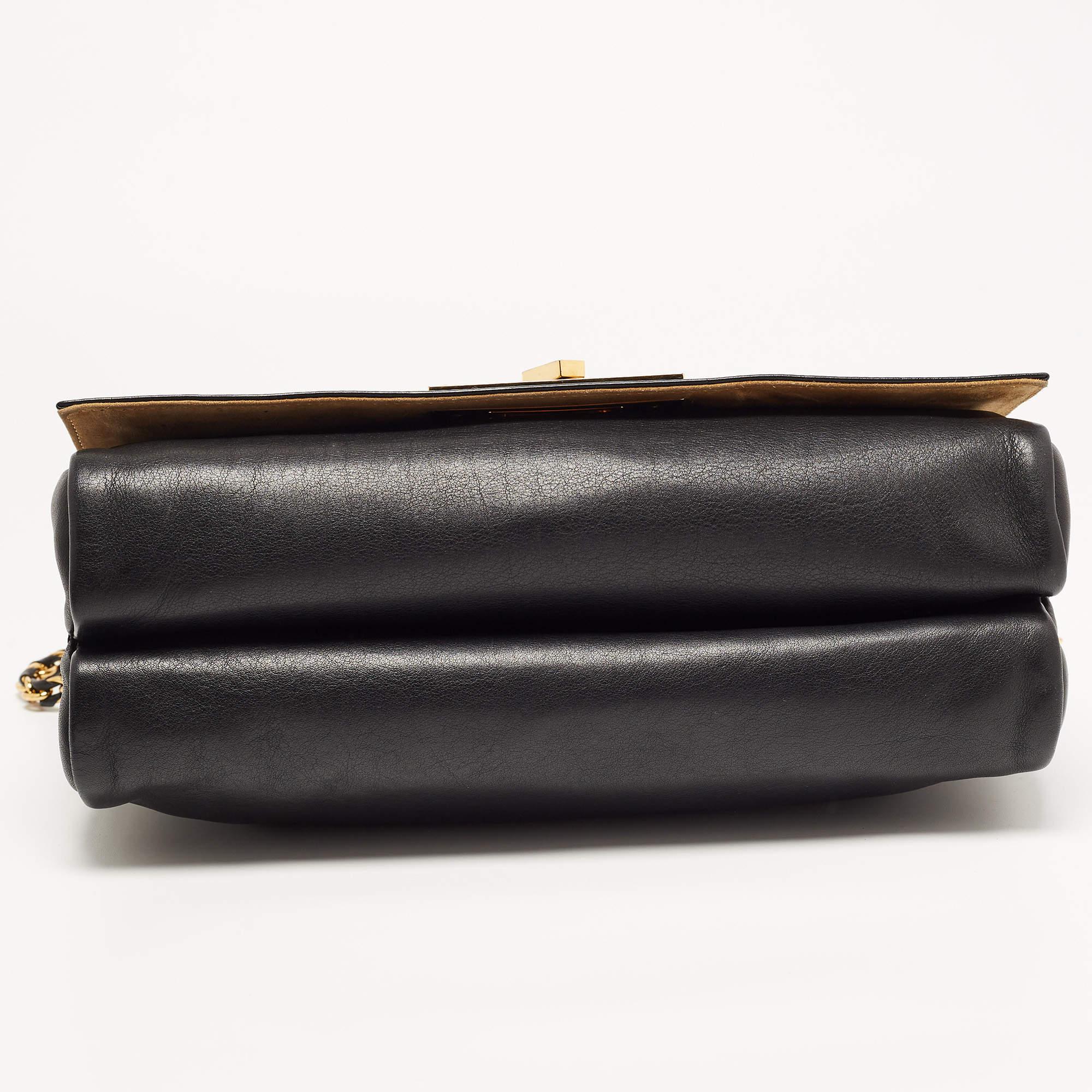 Fendi Black Pequin Stripe Embossed Leather Large Claudia Shoulder Bag 1