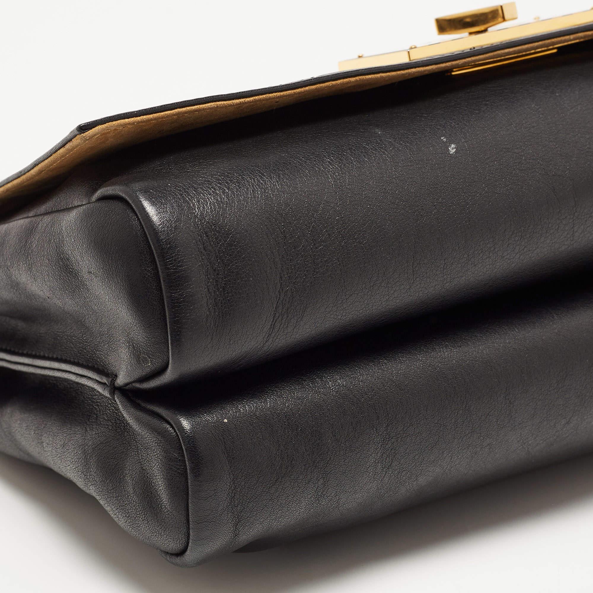 Fendi Black Pequin Stripe Embossed Leather Large Claudia Shoulder Bag 2
