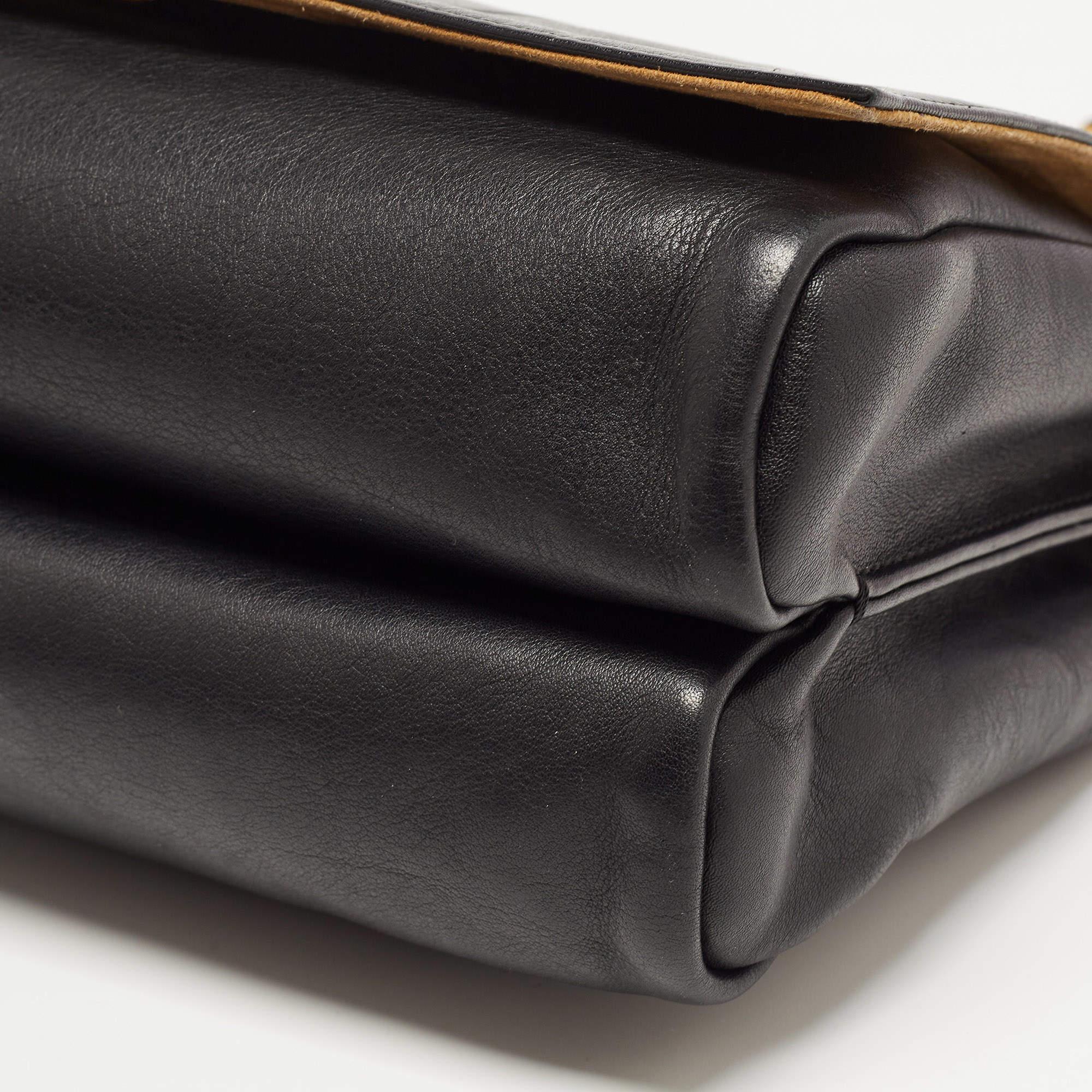Fendi Black Pequin Stripe Embossed Leather Large Claudia Shoulder Bag 3