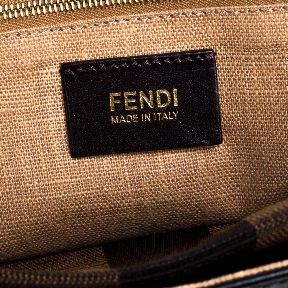 Fendi Black Pequin Stripe Leather Large Claudia Shoulder Bag 7