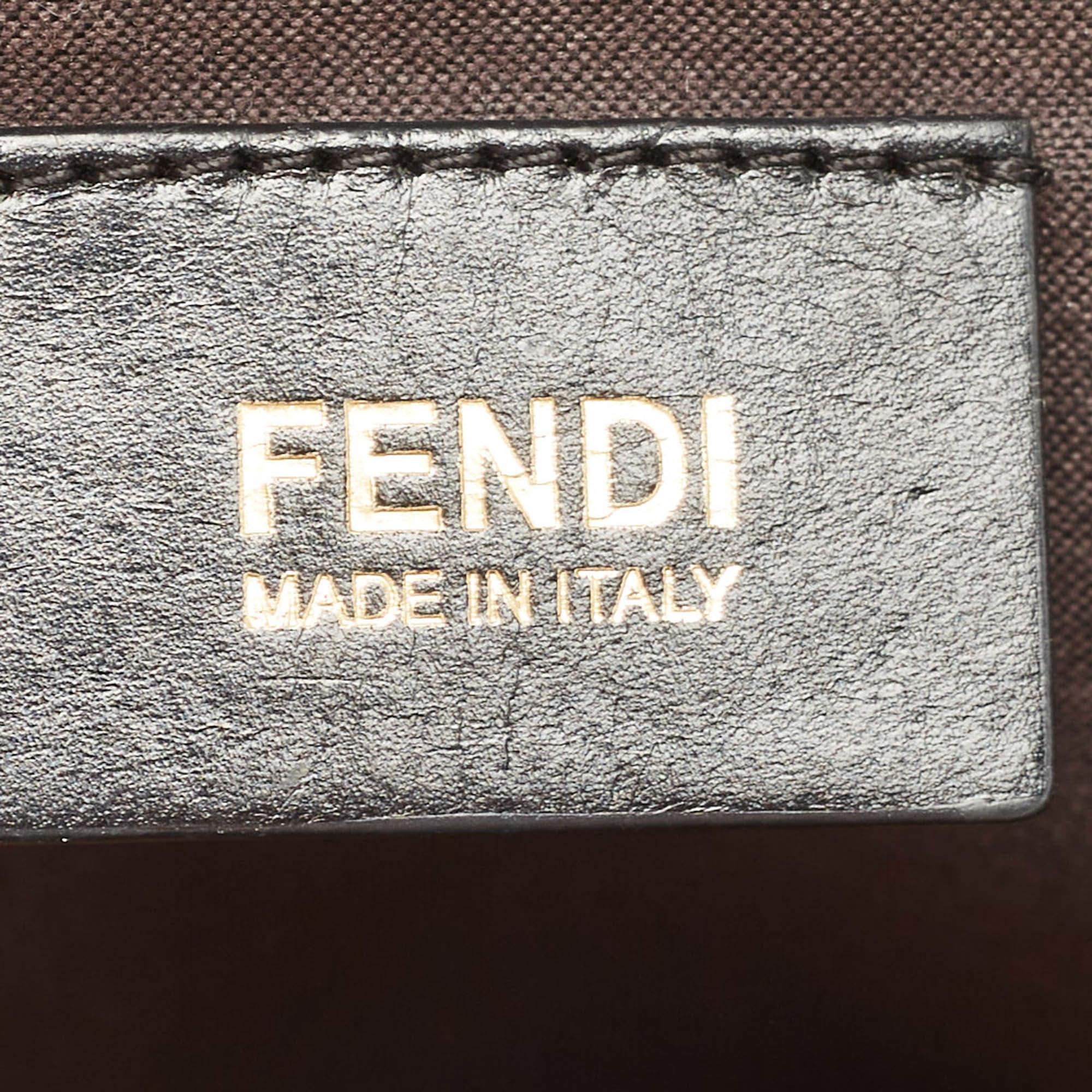 Fendi Black Pequin Stripe Leather Large Claudia Shoulder Bag 7