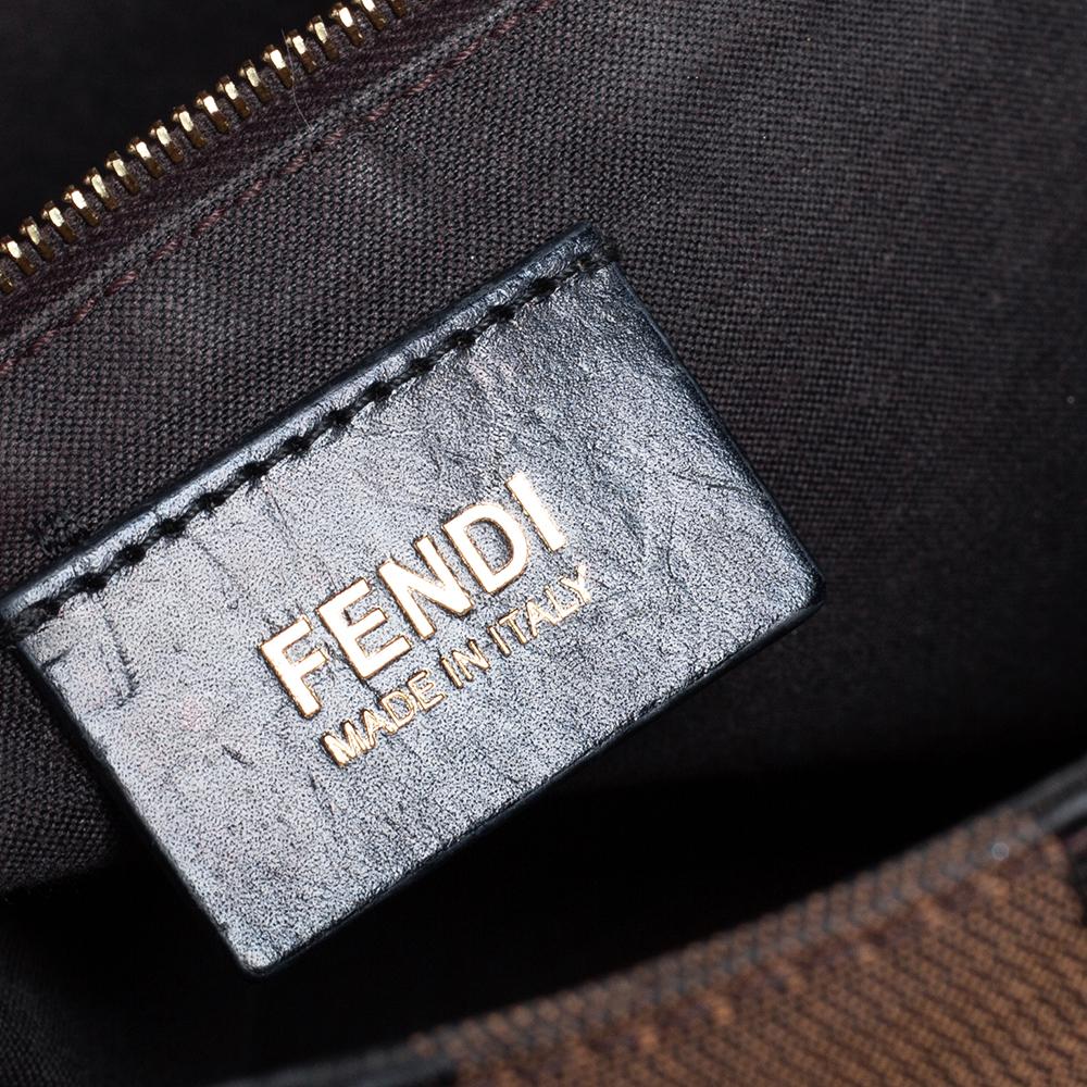 Fendi Black Pequin Stripe Leather Large Claudia Shoulder Bag 9