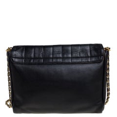 Fendi Black Pequin Stripe Leather Large Claudia Shoulder Bag