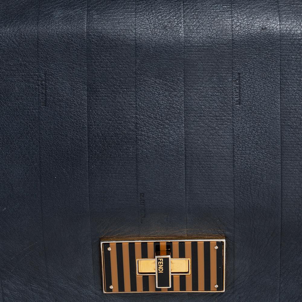 Fendi Black Pequin Stripe Leather Large Claudia Shoulder Bag 1