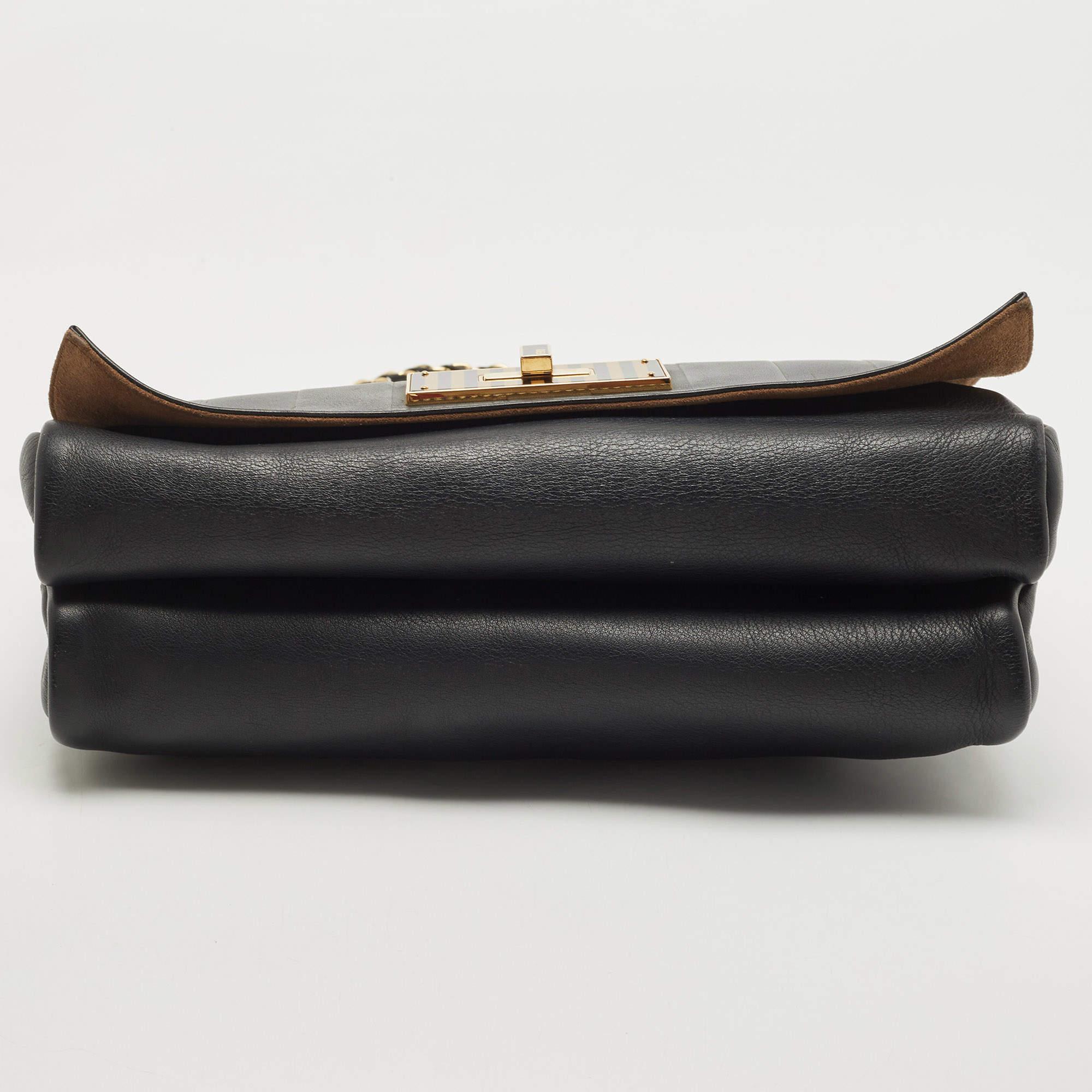 Women's Fendi Black Pequin Stripe Leather Large Claudia Shoulder Bag