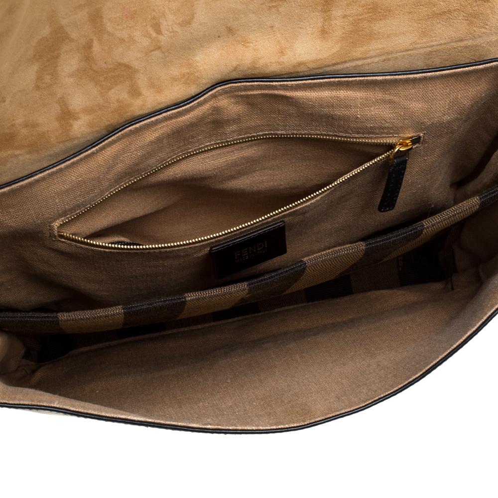 Fendi Black Pequin Stripe Leather Large Claudia Shoulder Bag 2
