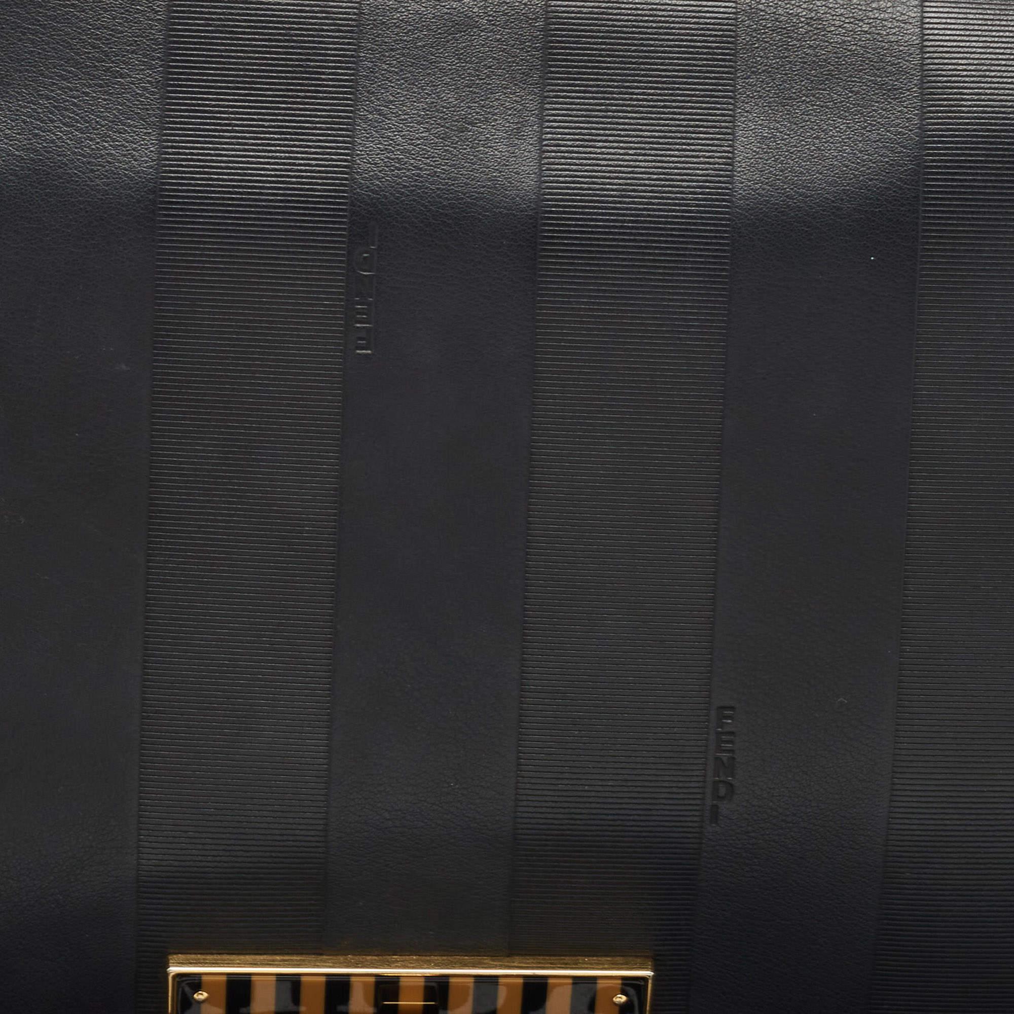 Fendi Black Pequin Stripe Leather Large Claudia Shoulder Bag 1