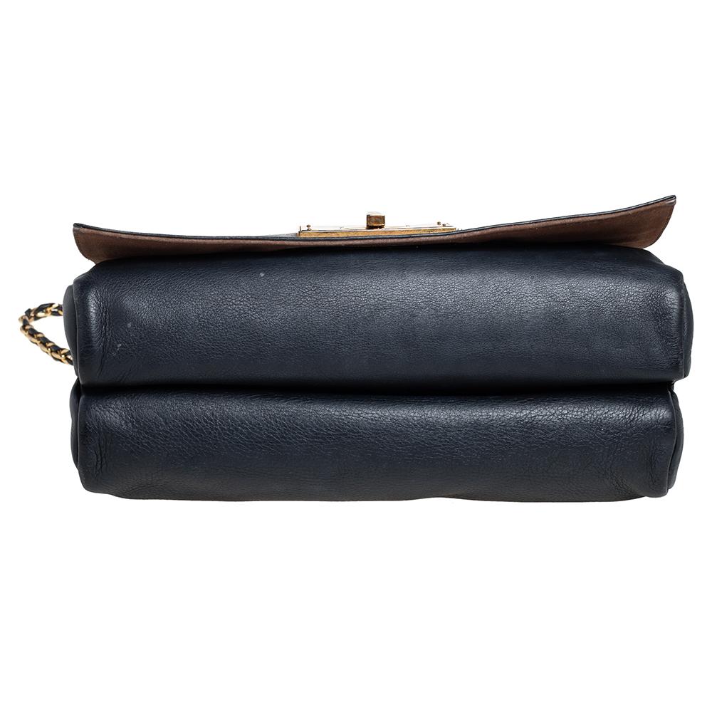 Fendi Black Pequin Stripe Leather Large Claudia Shoulder Bag 4
