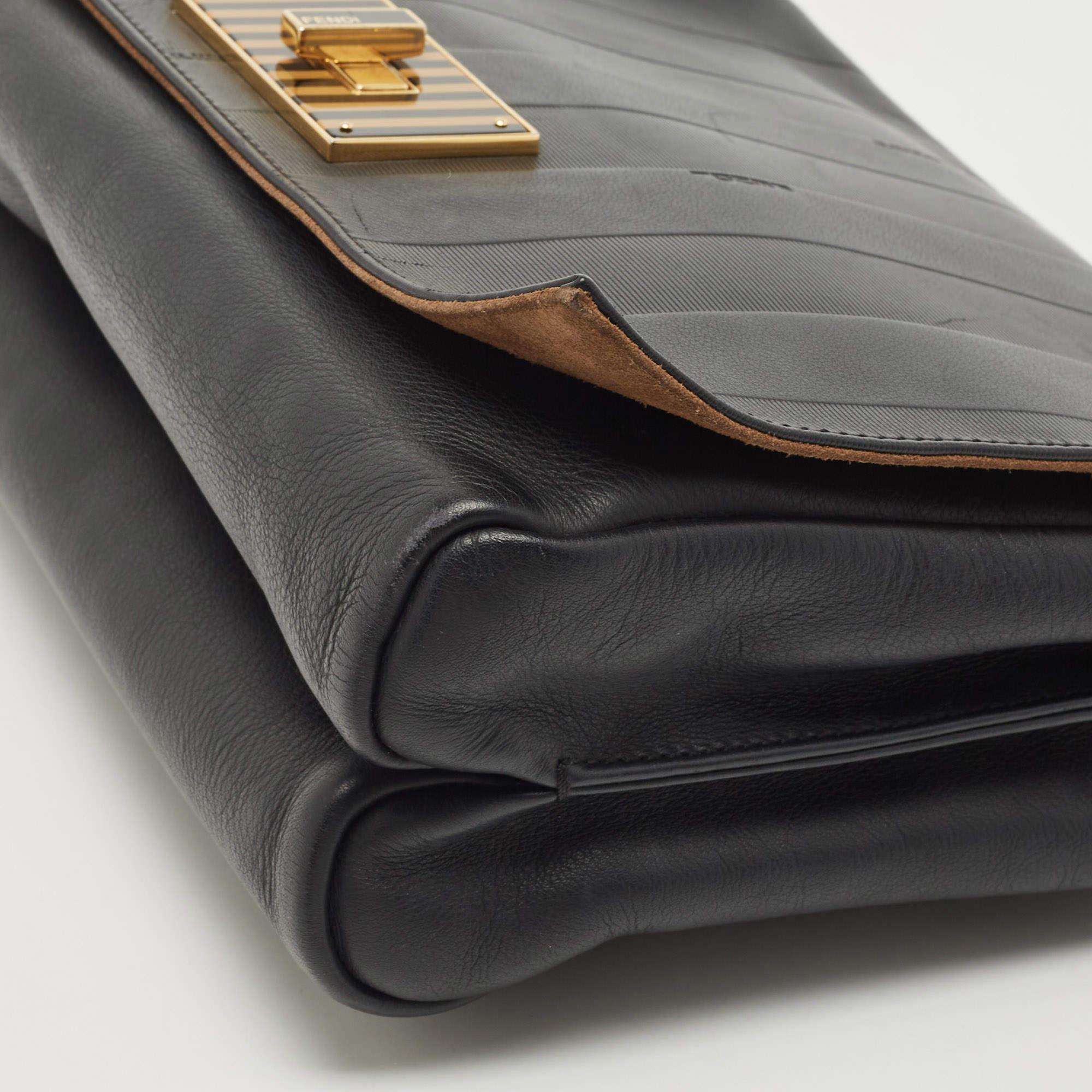 Fendi Black Pequin Stripe Leather Large Claudia Shoulder Bag 3