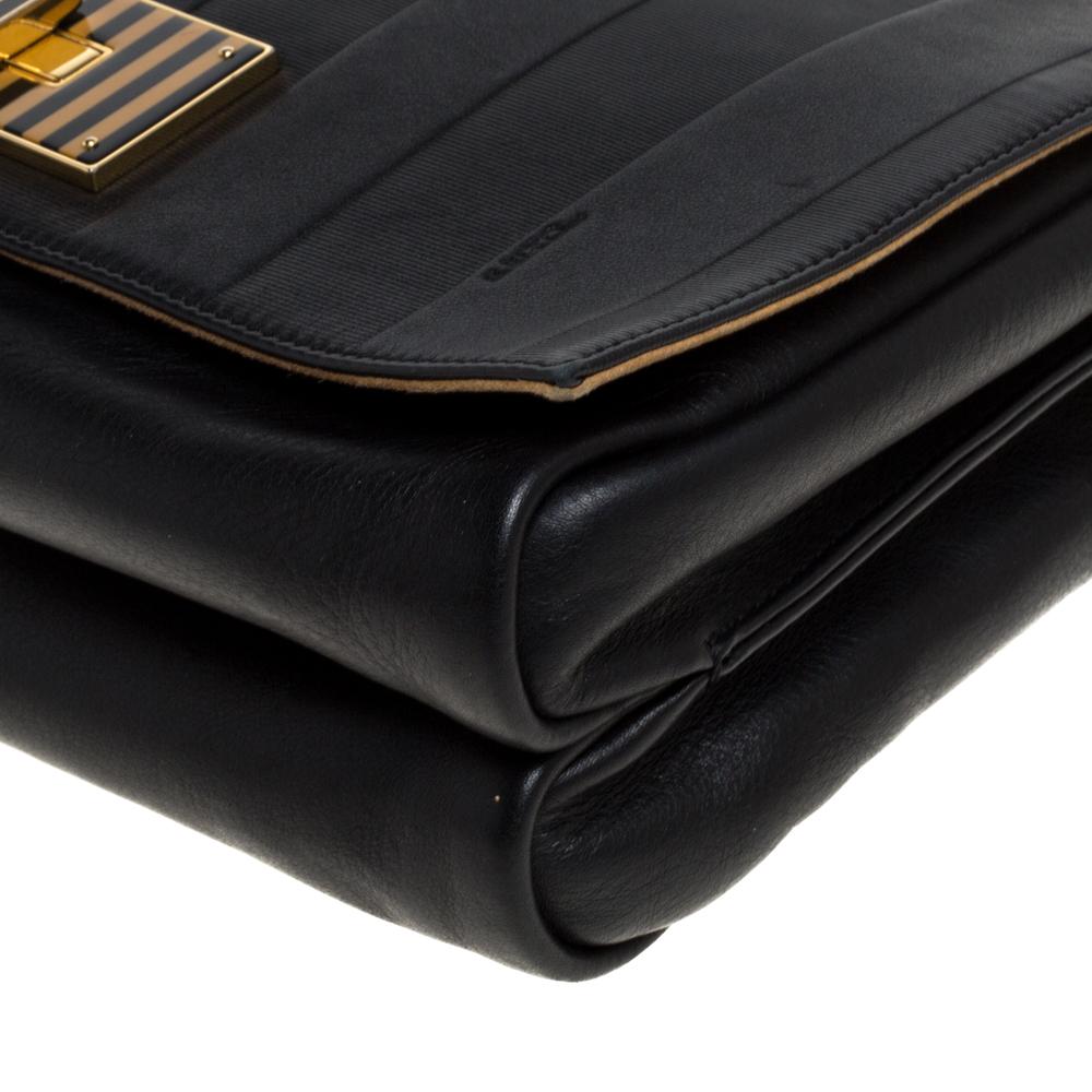 Fendi Black Pequin Stripe Leather Large Claudia Shoulder Bag 5